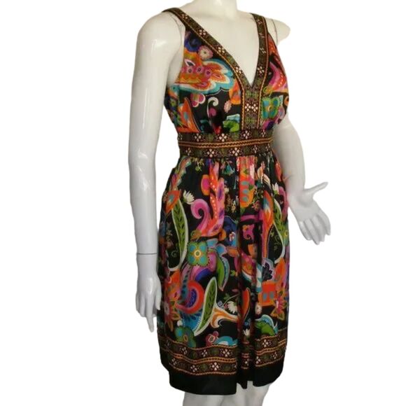 ECI Summer Dress, 10, Bold Multicolor Paisley, Sleeveless, Sash, V-neck - Picture 3 of 13